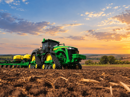 John Deere 8R tractor working in a field, linked from the conclusion on equipment maintenance
